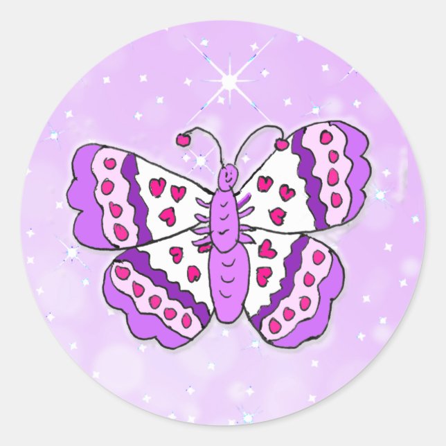 Sticker Rond Joli Papillon pourpre (Devant)