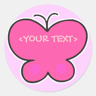 Sticker Rond joli papillon rose, <YOUR TEXT>,  ()
