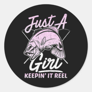 Sticker Rond Joli pêche drôle tenue de pêche femme violet P