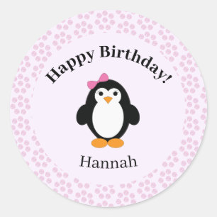 Sticker Rond Joli Penguin d'anniversaire