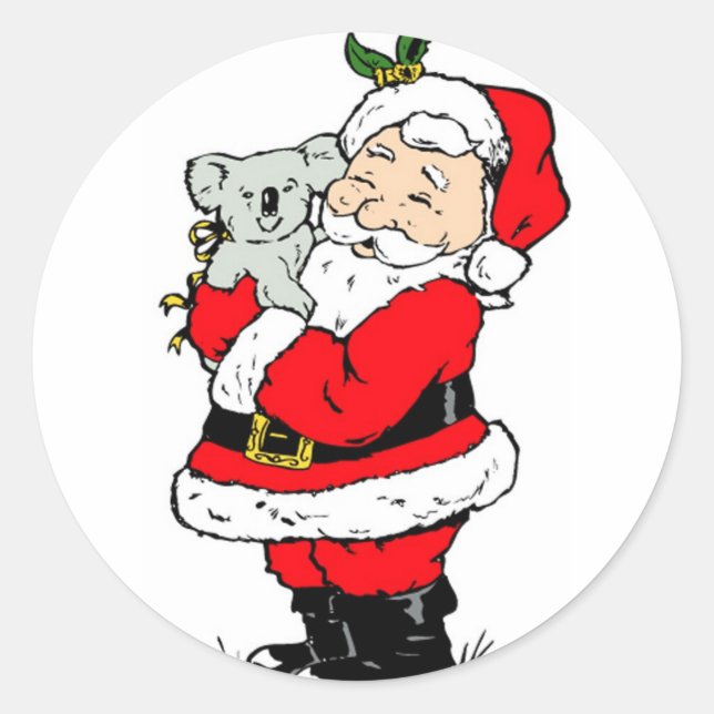 Sticker Rond Joli Père Noël de Noël australien avec koala (Devant)