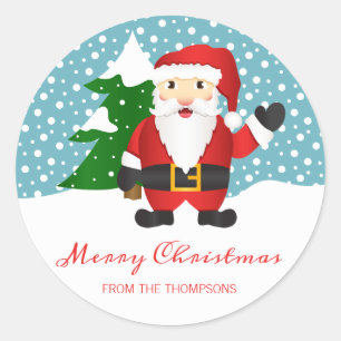 Sticker Rond Joli Père Noël D'Hiver Et Nom Personnalisé Noël