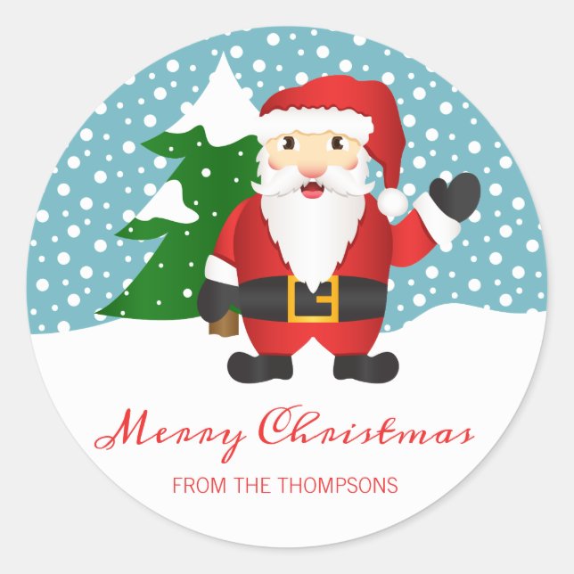 Sticker Rond Joli Père Noël D'Hiver Et Nom Personnalisé Noël (Devant)