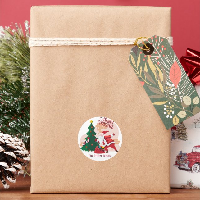 Sticker Rond joli père noël joyeux noël monogramme (vacances)