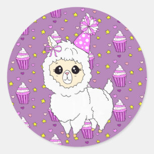 Sticker Rond Joli Petit Anniversaire Llama Purple