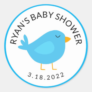 Sticker Rond Joli petit Baby shower d'oiseaux bleu Classi