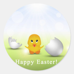 Sticker Rond Joli Petit Bébé de Pâques Chick