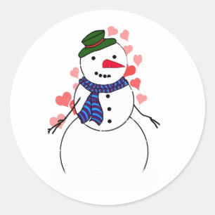 Sticker Rond Joli Petit Bonhomme de Neige