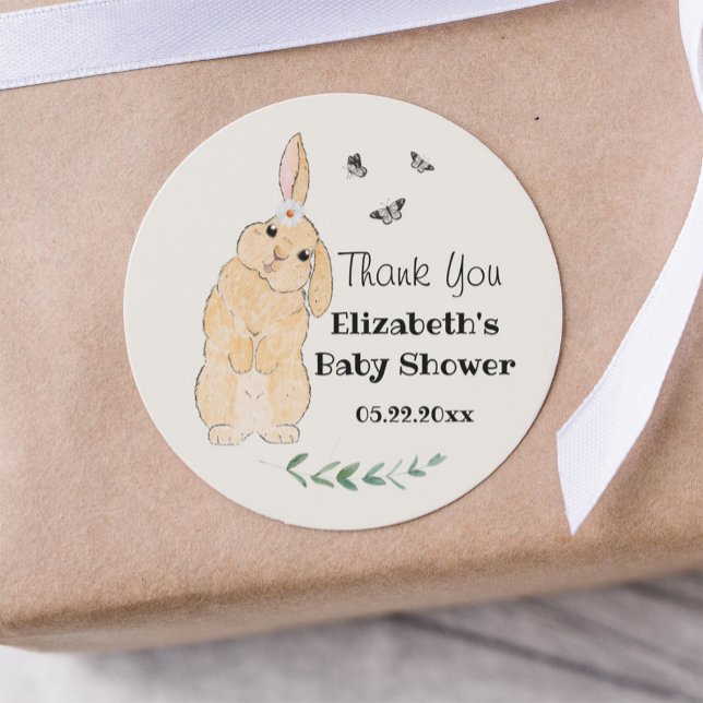 Sticker Rond Joli petit lapin Baby shower Merci (Créateur téléchargé)