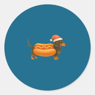 Sticker Rond Joli petit Noël drôle saucisson Dachshund Prem