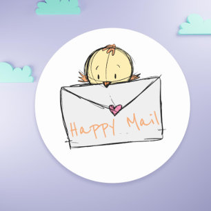 Sticker Rond Joli petit oiseau volant avec une lettre Happy Mai