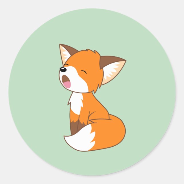 Sticker Rond Joli petit renard doré sur vert (Devant)