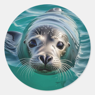 Sticker Rond Joli phoque Sticking sa tête hors de l'eau