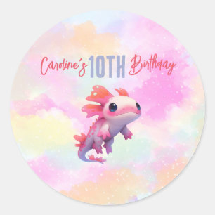 Sticker Rond Joli Pink Axolotl Pastel Rainbow Girl Anniversaire
