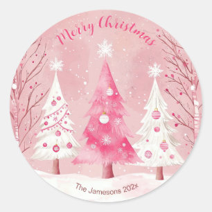 Sticker Rond Joli Pink Blanc Rétro Noël