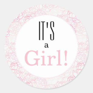 Sticker Rond Joli PInk Floral C'est un Baby shower de fille