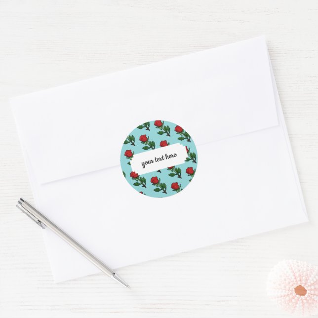 Sticker Rond Joli Pixel Art Single Red Rose Motif (Enveloppe)