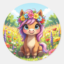 Joli poney avec fleurs