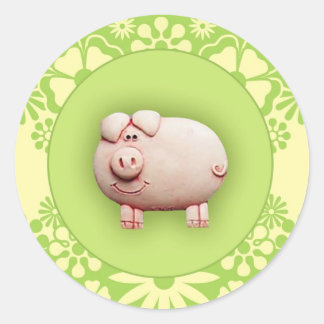 Sticker Rond Joli porc rose