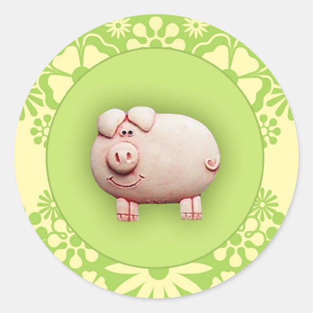 Sticker Rond Joli porc rose (Devant)