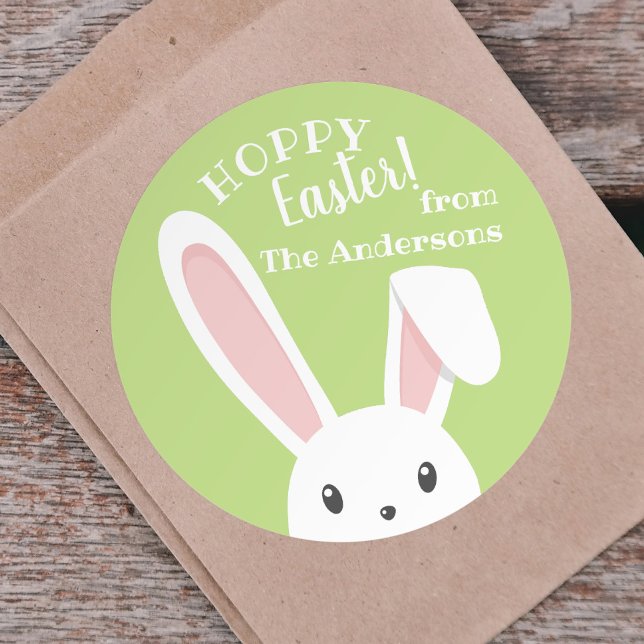 Sticker Rond Joli printemps vert Bunny de Pâques (Créateur téléchargé)