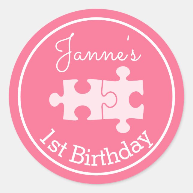 Sticker Rond Joli puzzles roses doux (Devant)