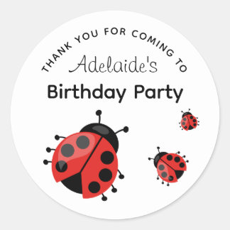 Sticker Rond Joli Red Ladybug moderne Merci de fête d'anniversa