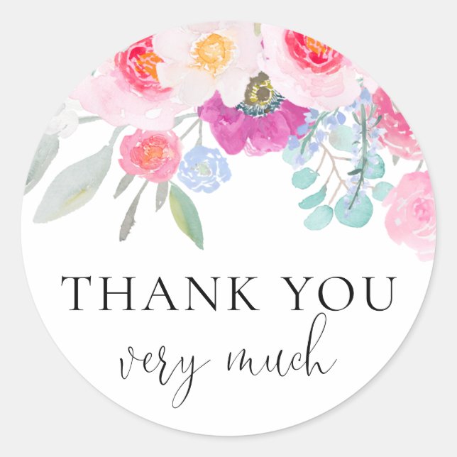 Sticker Rond Joli rose Aquarelle Anémones Merci Mariage (Devant)