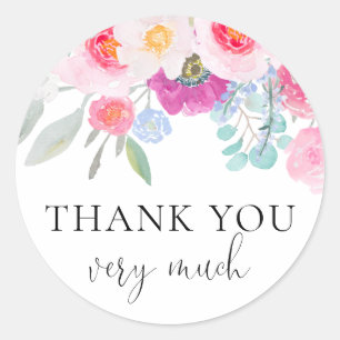 Sticker Rond Joli rose Aquarelle Anémones Merci Mariage