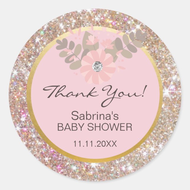 Sticker Rond Joli rose, Brown, Parties scintillant Baby shower  (Devant)