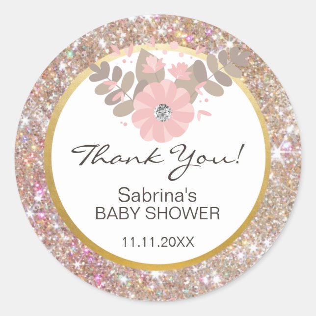 Sticker Rond Joli rose, Brown, Parties scintillant Baby shower  (Devant)