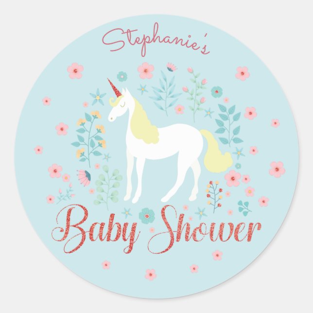Sticker Rond Joli Rose de Parties scintillant de Baby shower d' (Devant)