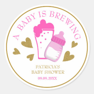 Sticker Rond Joli Rose Et Or Un bébé Brasse Du Baby shower