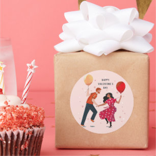 Sticker Rond Joli rose et rouge danseurs gens carte valentine