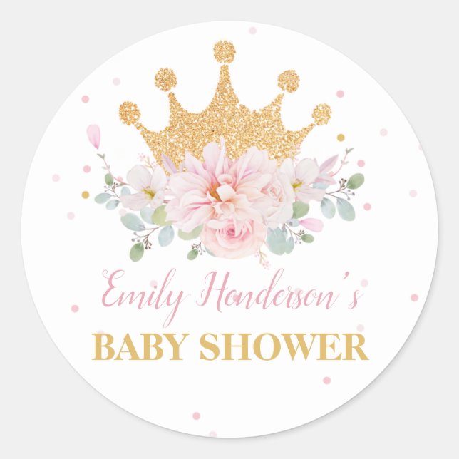 Sticker Rond Joli rose Floral Royal Crown Princess Anniversaire (Devant)