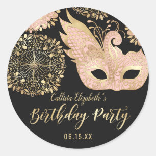 Sticker Rond Joli rose or noir Masquerade Masque Anniversaire