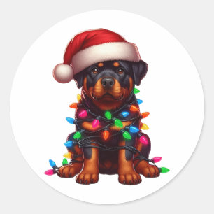 Sticker Rond Joli Rottweiler de Noël