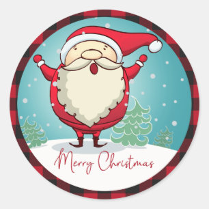 Sticker Rond Joli Rouge Plaid Joyeux Noël Père Noël