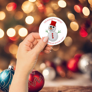 Sticker Rond Joli Russe Noël Fête Felt Snowman Adresse