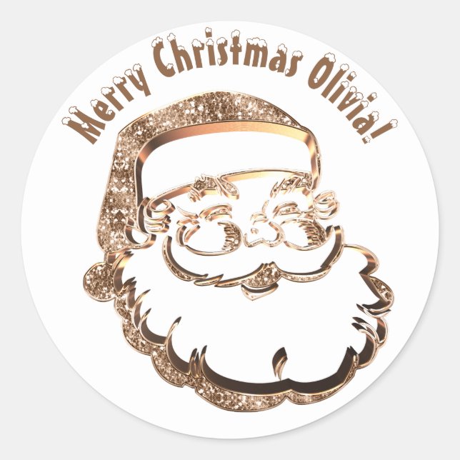 Sticker Rond Joli Santa Claus Élégant Gold Faux Parties scintil (Devant)