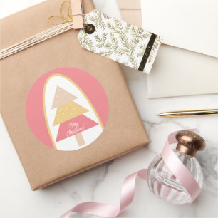 Sticker Rond Joli sapin rose de Noël