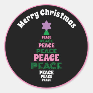 Sticker Rond Joli sapin rose et vert de Noël