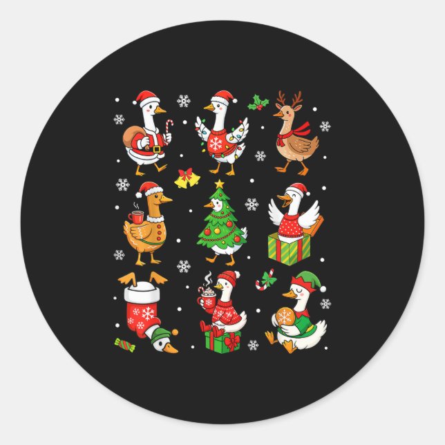 Sticker Rond Joli Silly Goose Père Noël Noël Joyeux Goosemas Xm (Devant)
