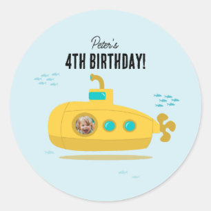 Sticker Rond Joli sous-marin Anniversaire Enfants Photo en haut
