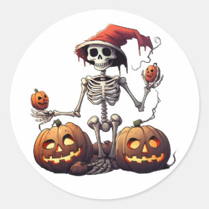 Sticker Rond Joli squelette Citrouille de sorcière Halloween