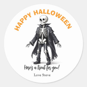 Sticker Rond Joli squelette Halloween citrouilles amicaux