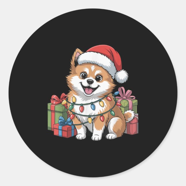 Sticker Rond Joli Stz Noël Noël Noël Design Drôle Chien Amoureu (Devant)