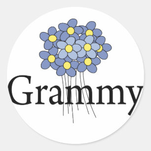 Sticker Rond Joli T-shirt bleu Flower Grammy