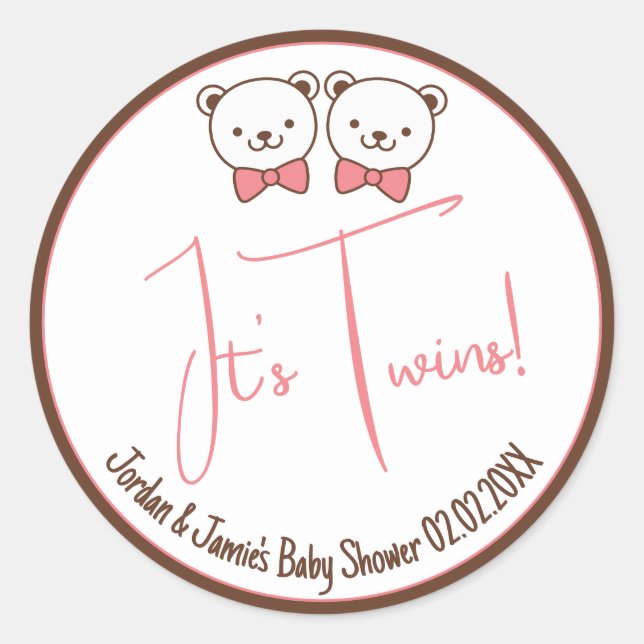 Sticker Rond Joli Teddy Bear Nostalgic C'est le Baby shower Twi (Devant)