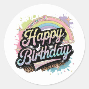 Sticker Rond Joli texte joyeux anniversaire pour femmes 